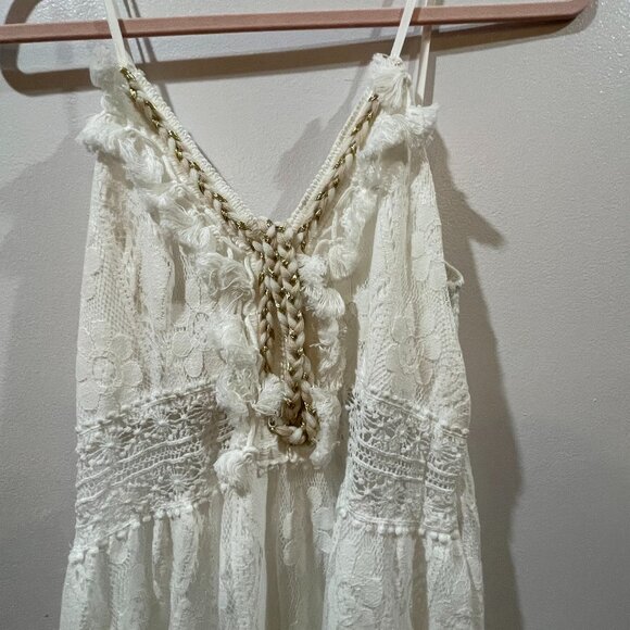 NWT $48 Cupshe Boho Lace Bohemian Flowy White Lace Midi Festival Dress Size Sm - Picture 2 of 15